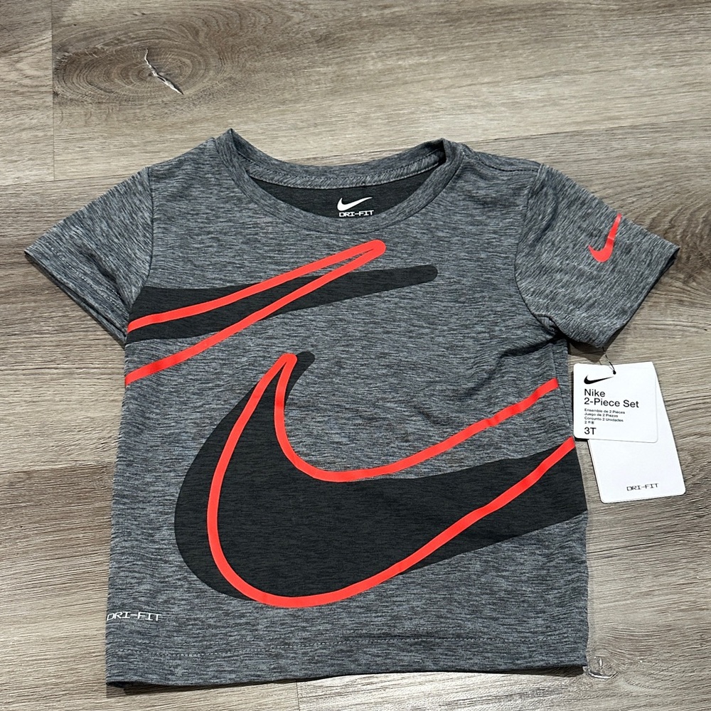 Nike Kids Gray and Red Graphic Tee